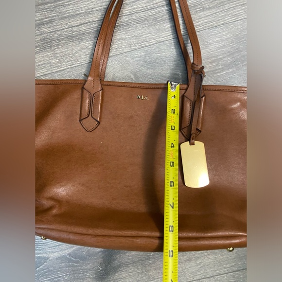 Lauren Ralph Lauren Gorgeous Camel Brown Canvas Leather Medium Shoulder Tote Bag - Picture 14 of 16